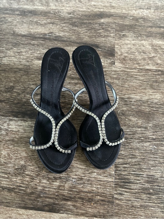 Giuseppe Zanotti Shoes - Giuseppe Zanotti Black Rhinestone Strappy Kitten Heel Slides